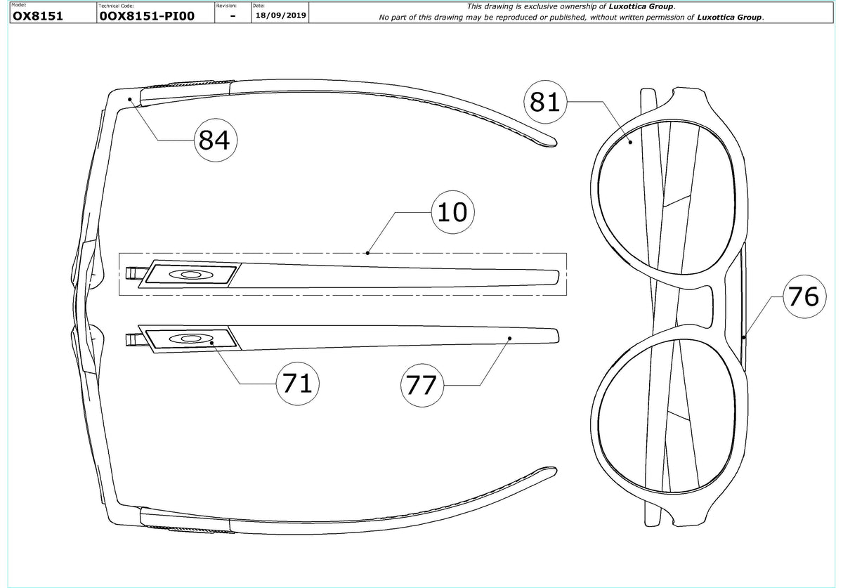 Enlarged technical drawing of the Oakley Scavenger OX8151 Glasses Replacement Parts