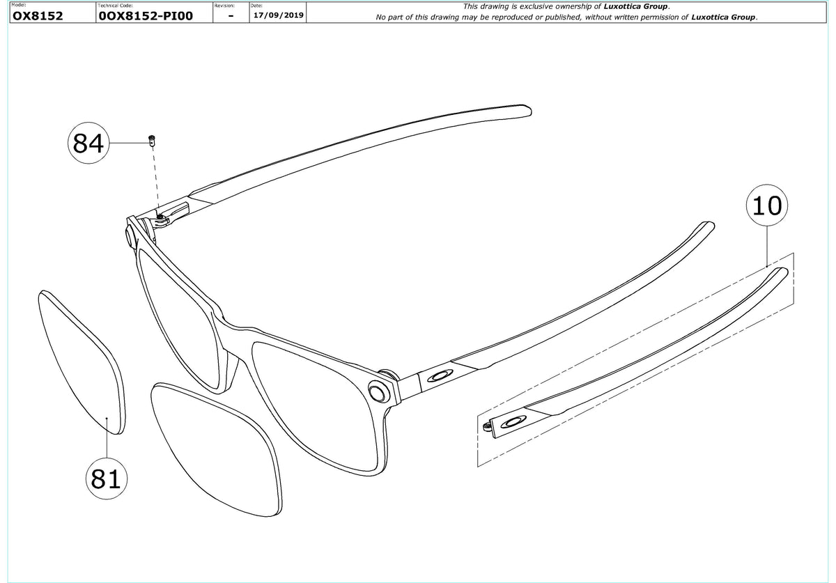 Enlarged technical drawing of the Oakley Apparition OX8152 Glasses Replacement Parts