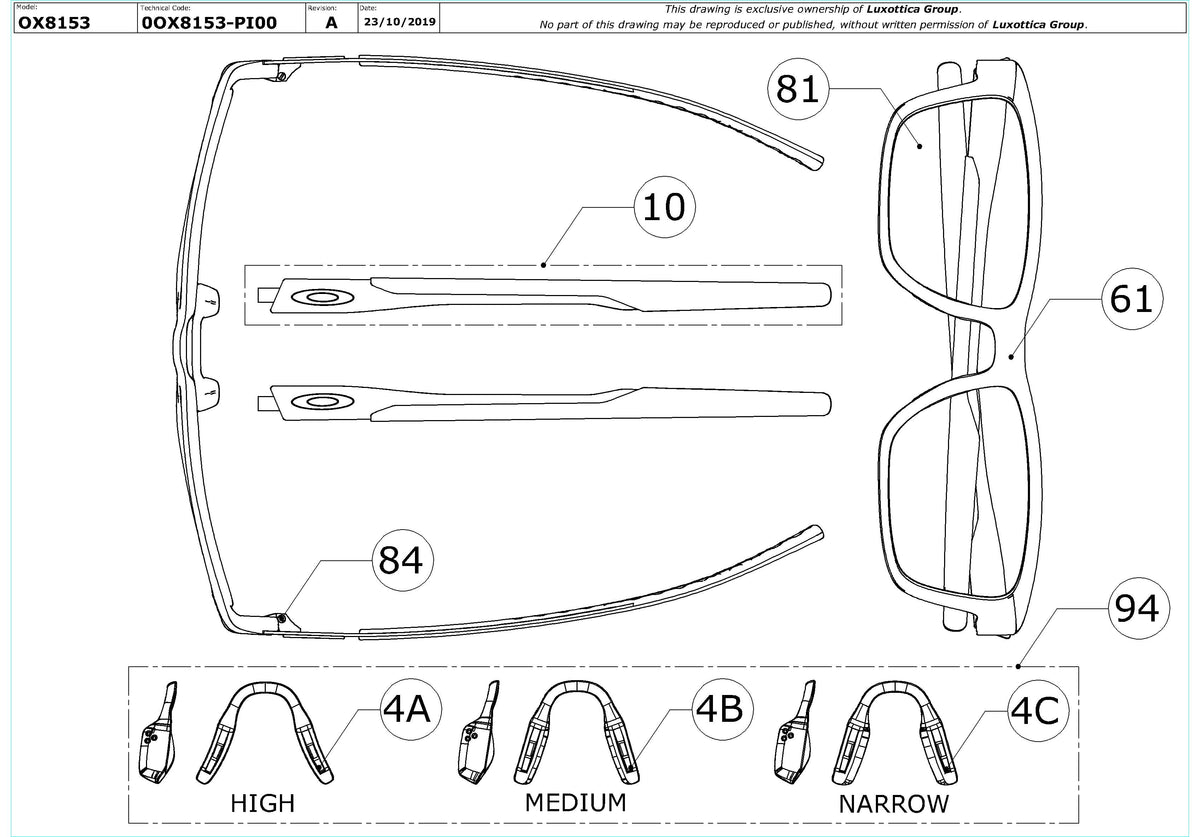 Enlarged technical drawing of the Oakley Metalink OX8153 Glasses Replacement Parts