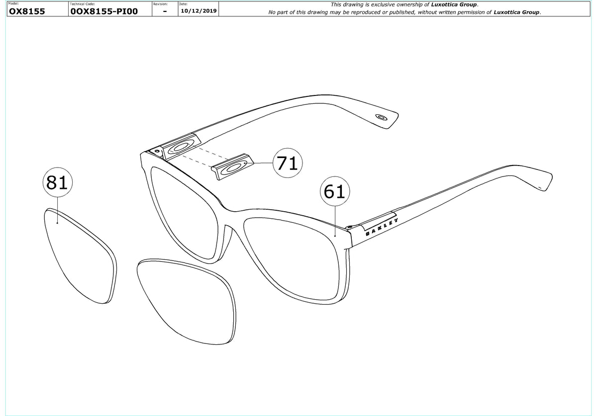 Exploded technical drawing of the Oakley Alias OX8155 Glasses Replacement Parts, with each replacement part numbered