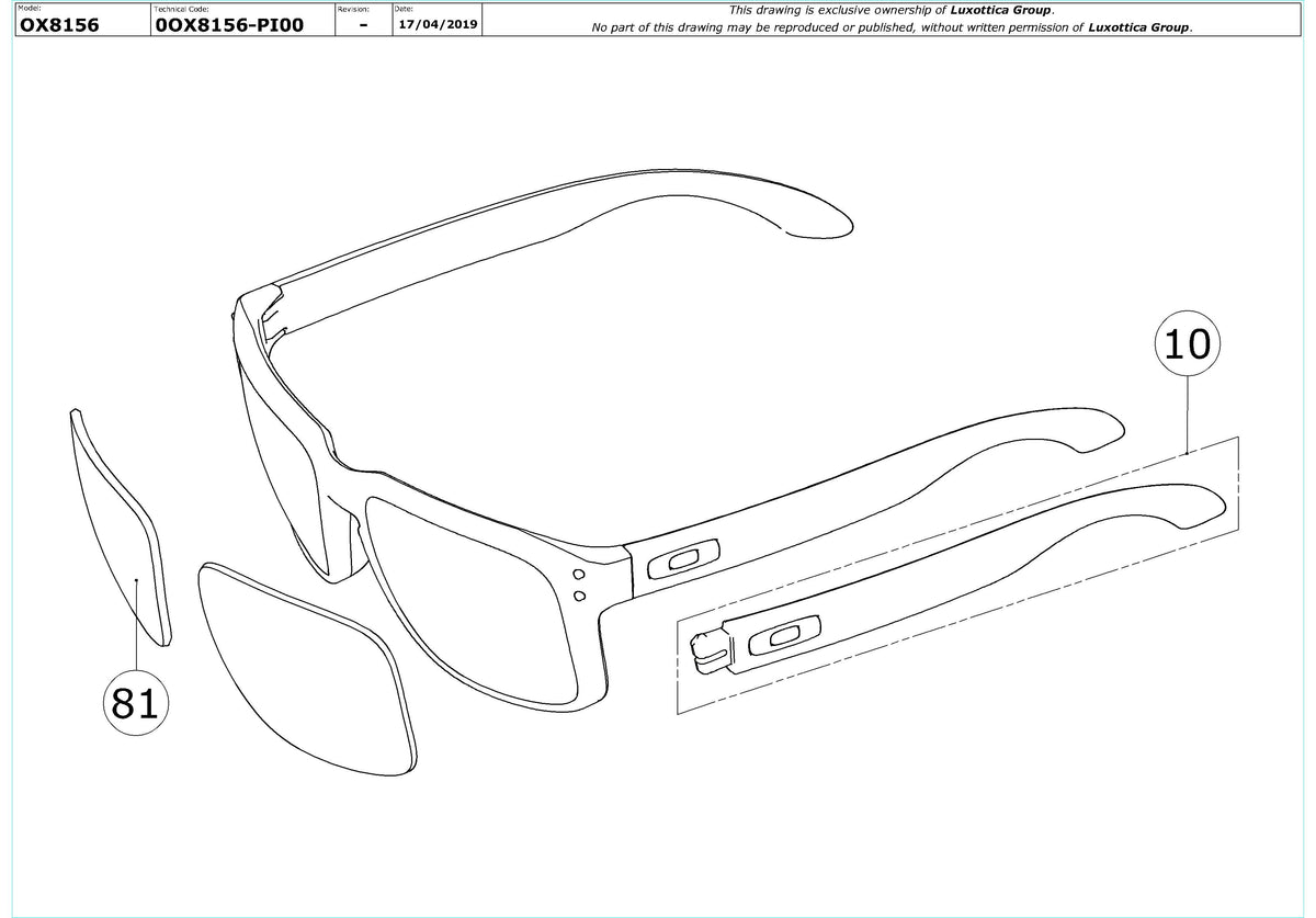 Enlarged technical drawing of the Oakley Holbrook RX OX8156 Glasses Replacement Parts
