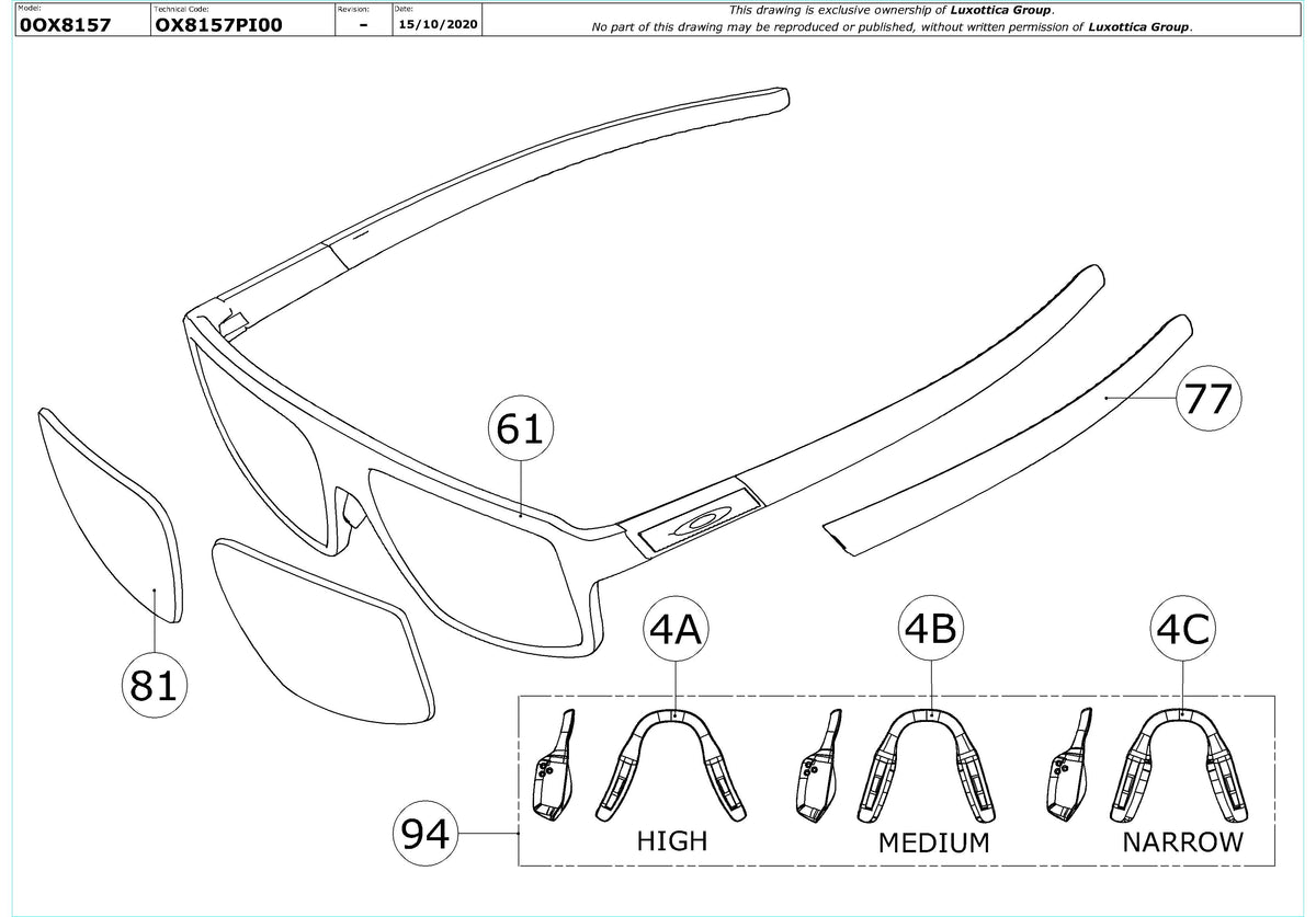 Enlarged technical drawing of the Oakley Cogswell OX8157 Glasses Replacement Parts