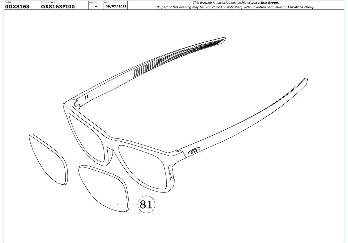 Enlarged technical drawing of the Oakley Centerboard OX8163 Glasses Replacement Parts