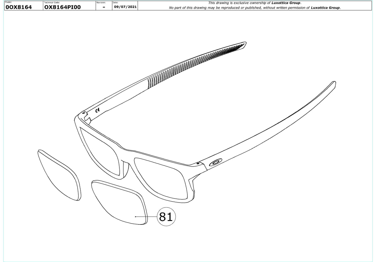 Enlarged technical drawing of the Oakley Port Bow OX8164 Glasses Replacement Parts
