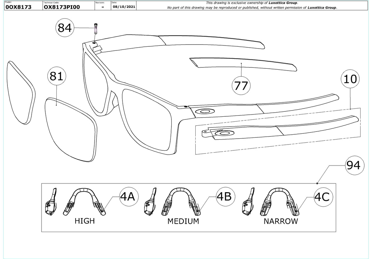 Enlarged technical drawing of the Oakley Activate OX8173 Glasses Replacement Parts