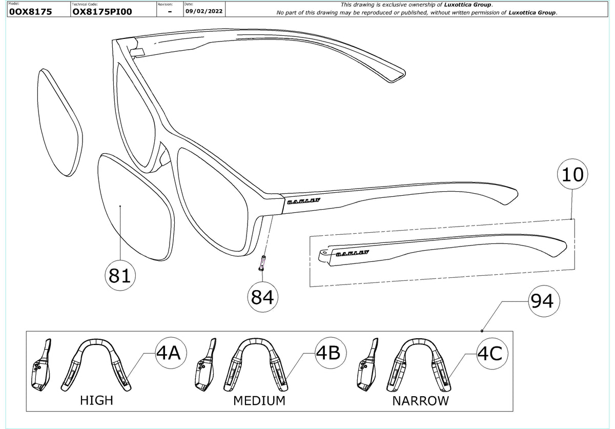 Enlarged technical drawing of the Oakley Leadline RX OX8175 Glasses Replacement Parts