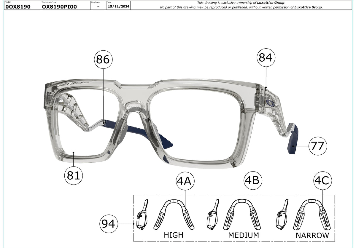 Enlarged technical drawing of the Oakley Enigma Ink OX8190 Glasses Replacement Parts