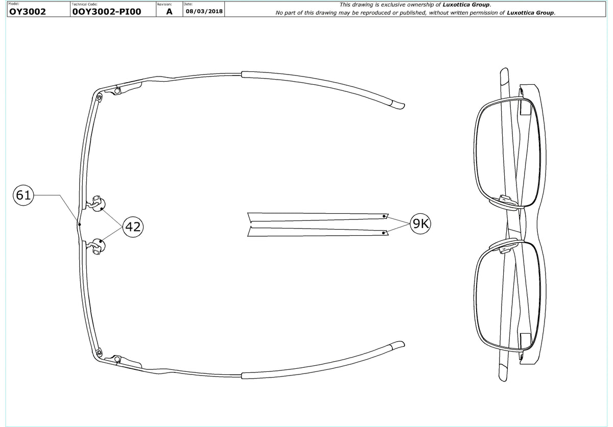 Enlarged technical drawing of the Oakley Steel Plate XS OY3002 Youth Glasses Replacement Parts