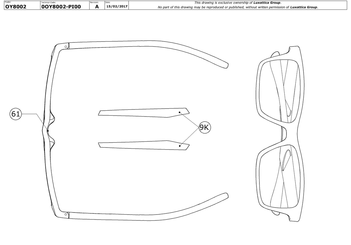 Enlarged technical drawing of the Oakley Crosslink XS OY8002 Youth Glasses Replacement Parts