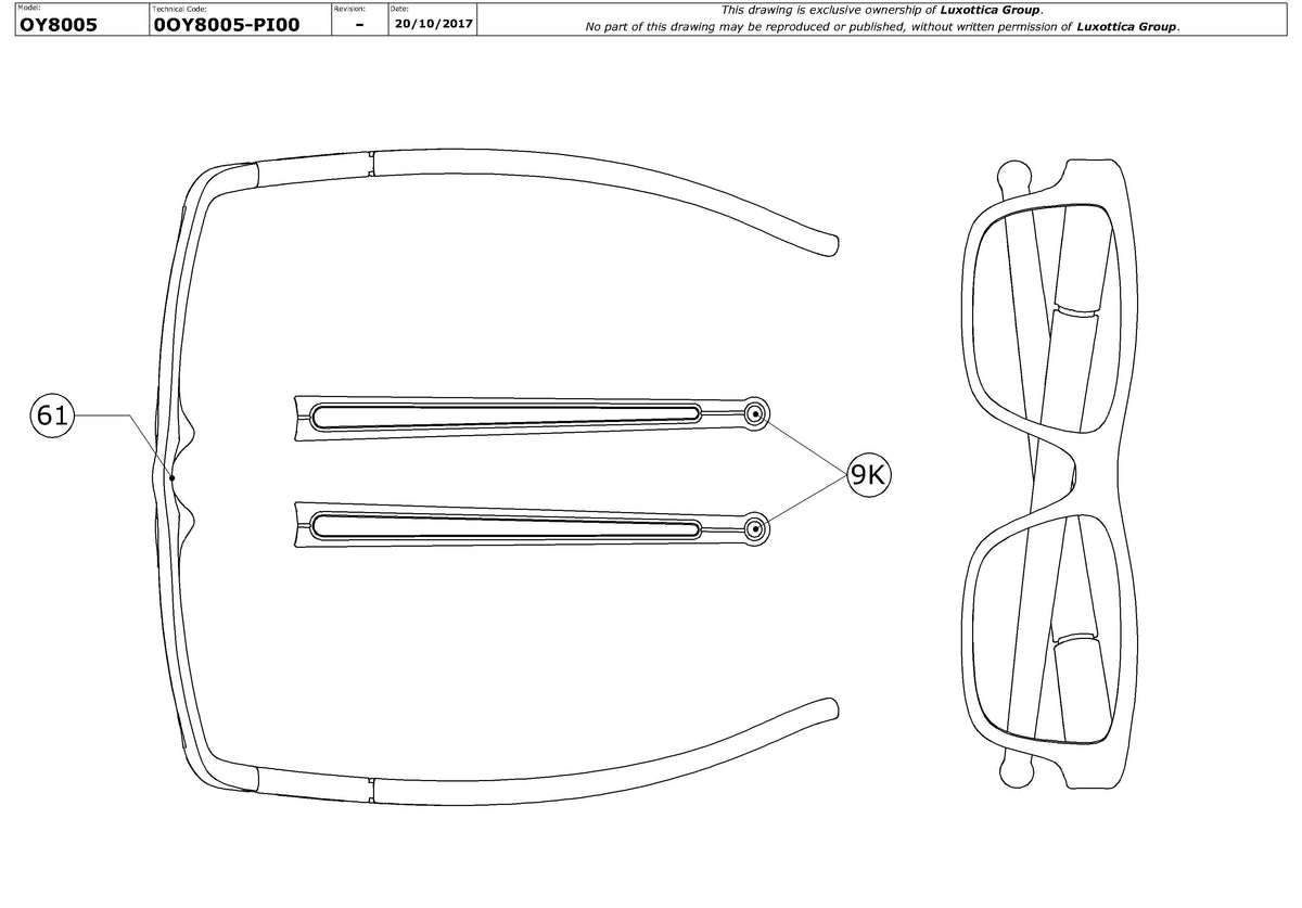 Exploded technical drawing of the Oakley Marshal XS OY8005 Youth Glasses Replacement Parts, with each replacement part numbered