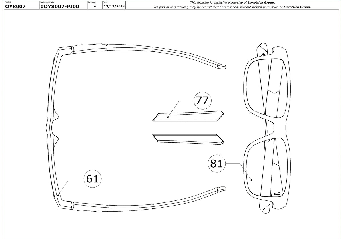 Enlarged technical drawing of the Oakley Field Day OY8007 Youth Glasses Replacement Parts