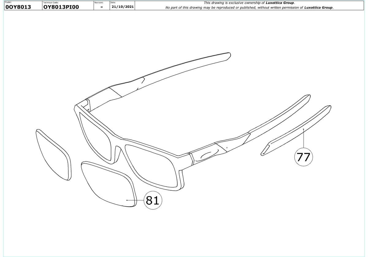 Enlarged technical drawing of the Oakley Full Count OY8013 Youth Glasses Replacement Parts