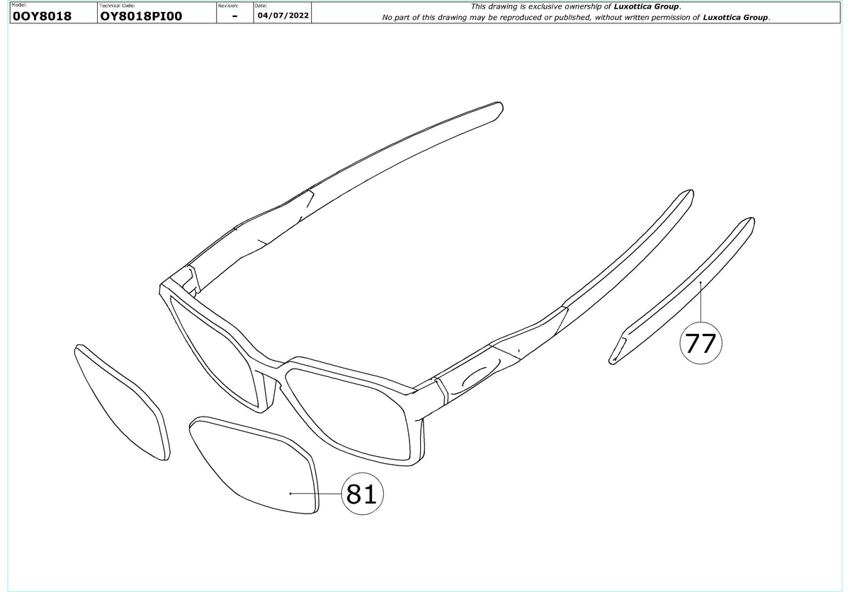 Enlarged technical drawing of the Oakley Knuckler OY8018 Youth Glasses Replacement Parts