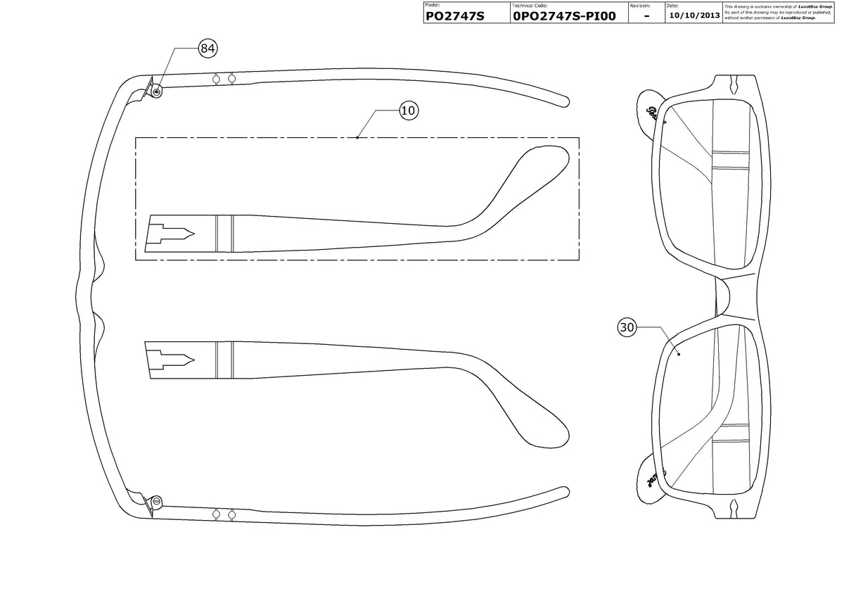 Enlarged technical drawing of the Persol PO2747S Replacement Parts