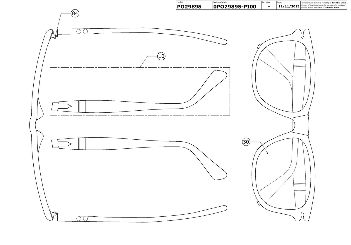 Enlarged technical drawing of the Persol PO2989S Replacement Parts