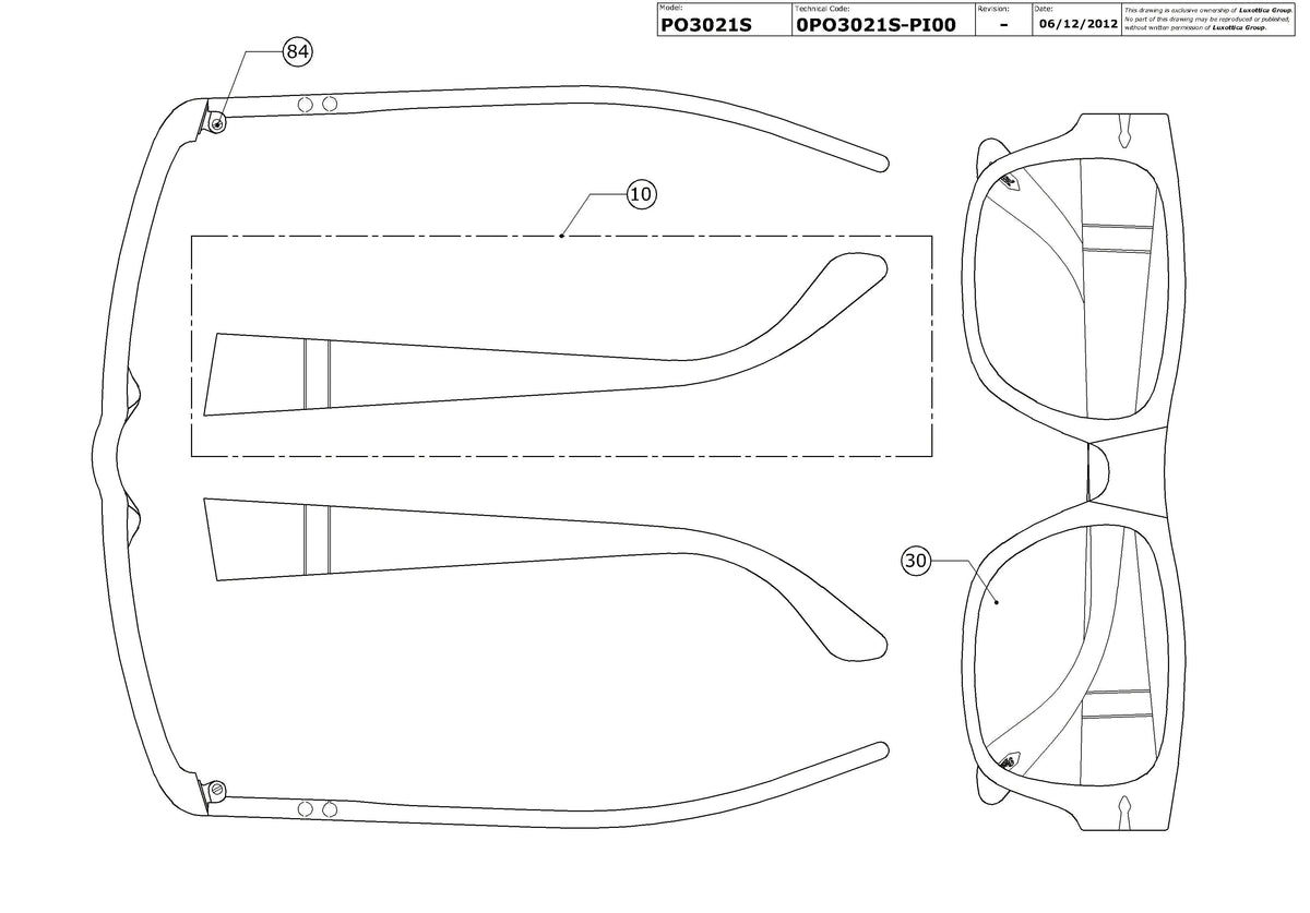 Enlarged technical drawing of the Persol PO3021S Replacement Parts