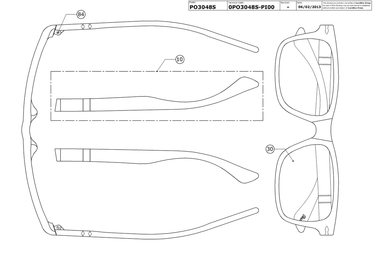 Enlarged technical drawing of the Persol PO3048S Replacement Parts