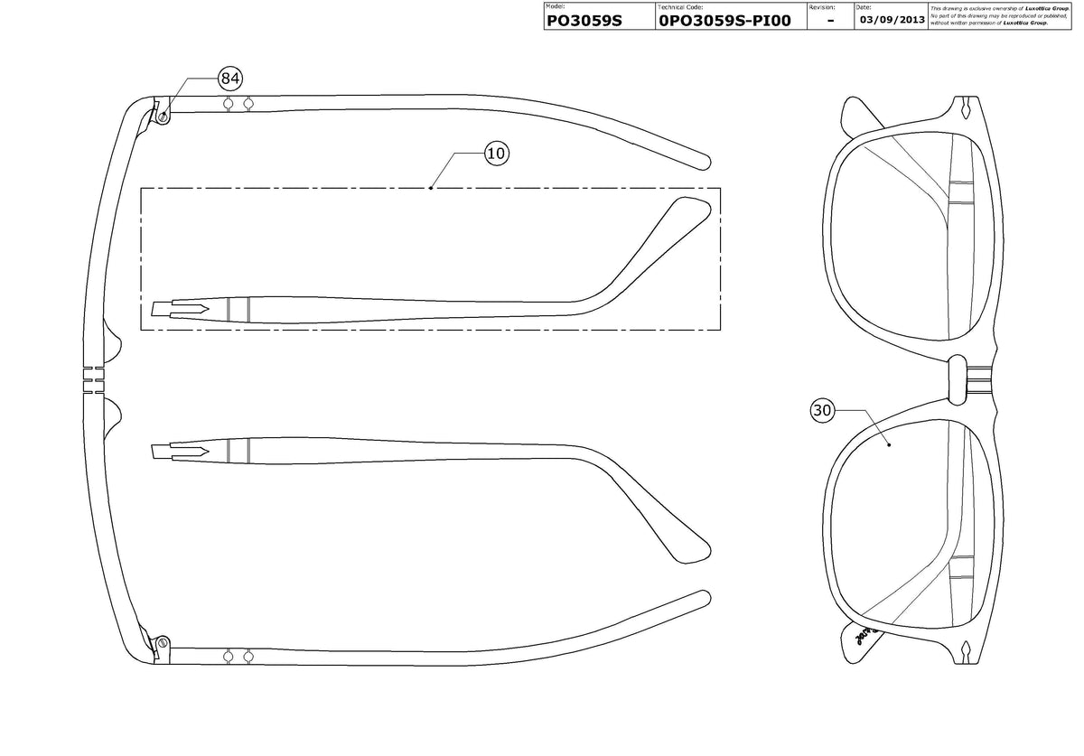 Enlarged technical drawing of the Persol PO3059S Replacement Parts