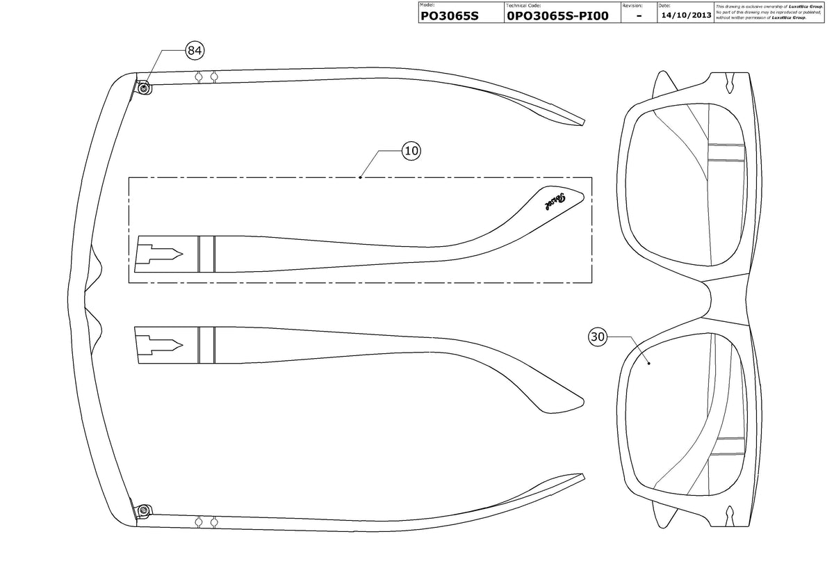 Enlarged technical drawing of the Persol PO3065S Replacement Parts