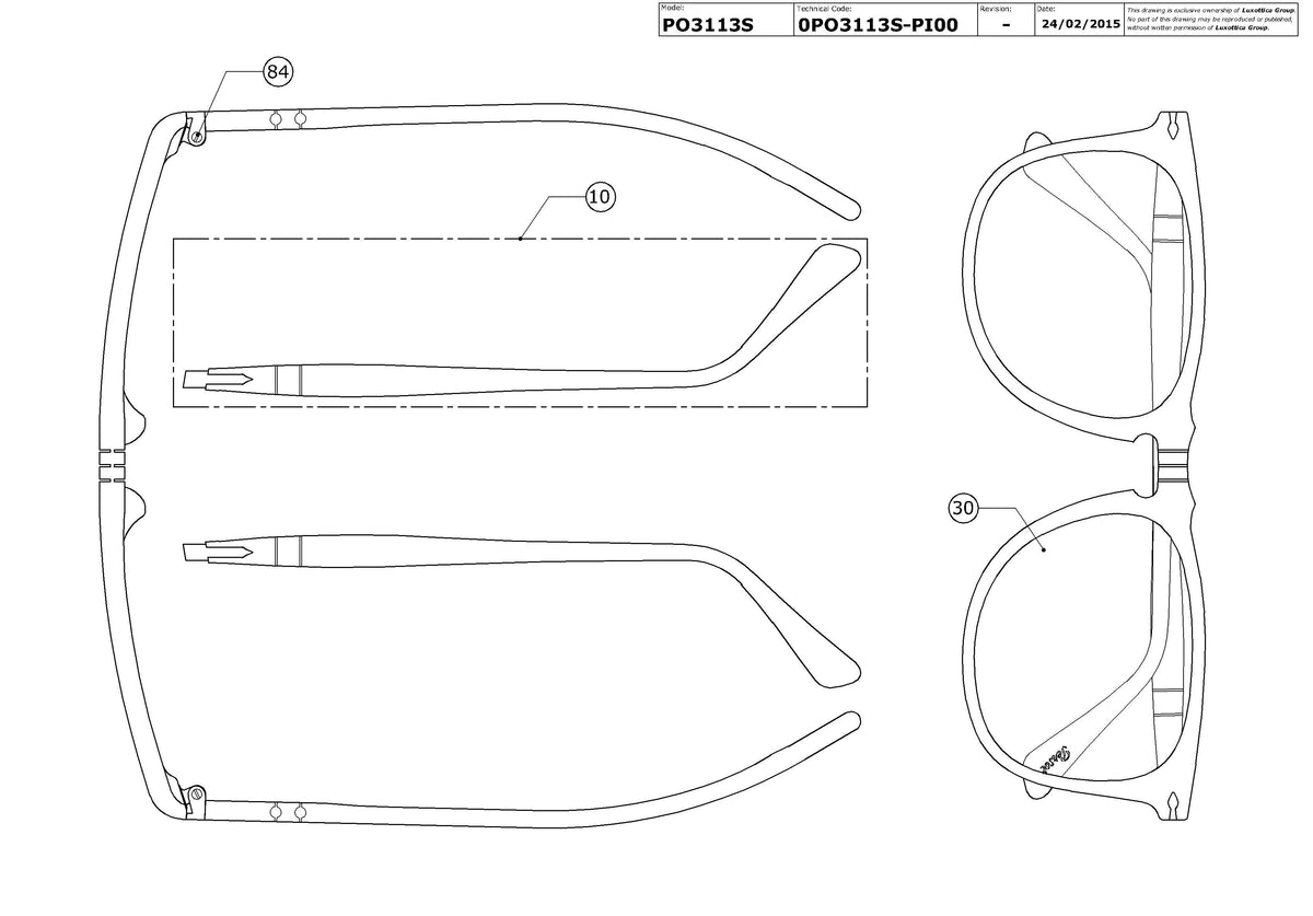 Enlarged technical drawing of the Persol PO3113S Replacement Parts