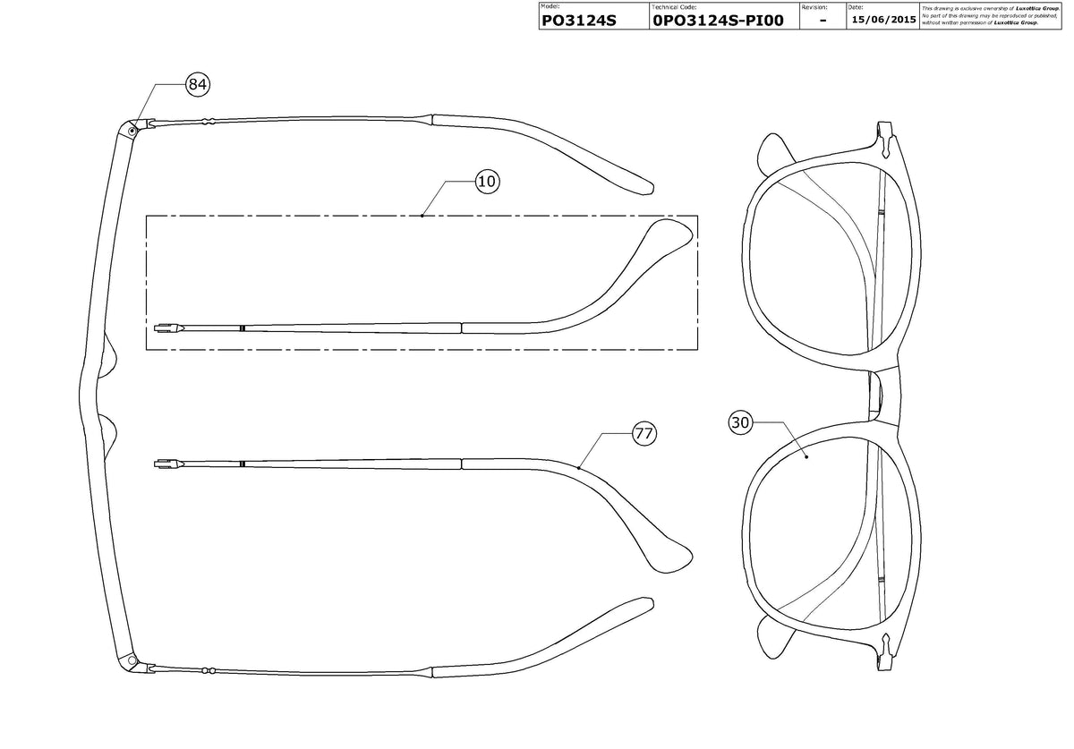 Enlarged technical drawing of the Persol PO3124S Replacement Parts