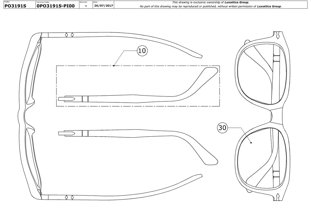 Enlarged technical drawing of the Persol PO3191S Replacement Parts