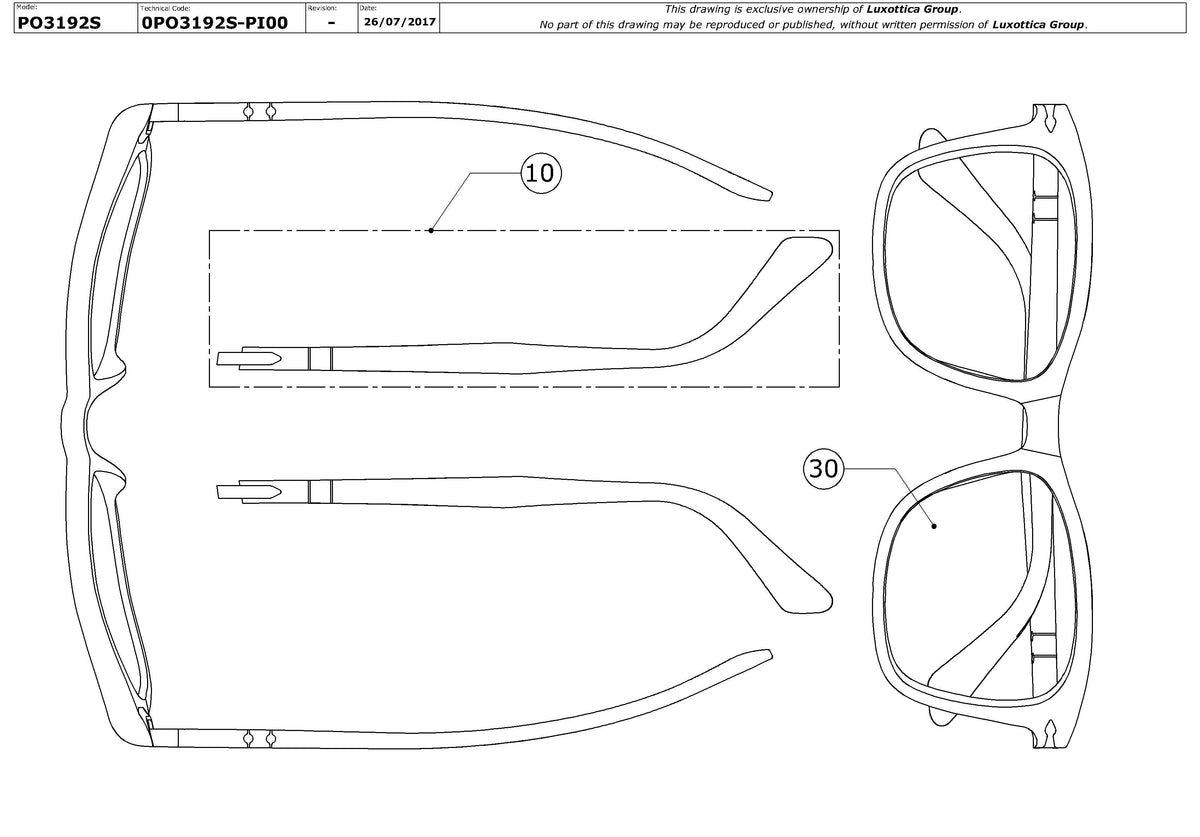 Enlarged technical drawing of the Persol PO3192S Replacement Parts