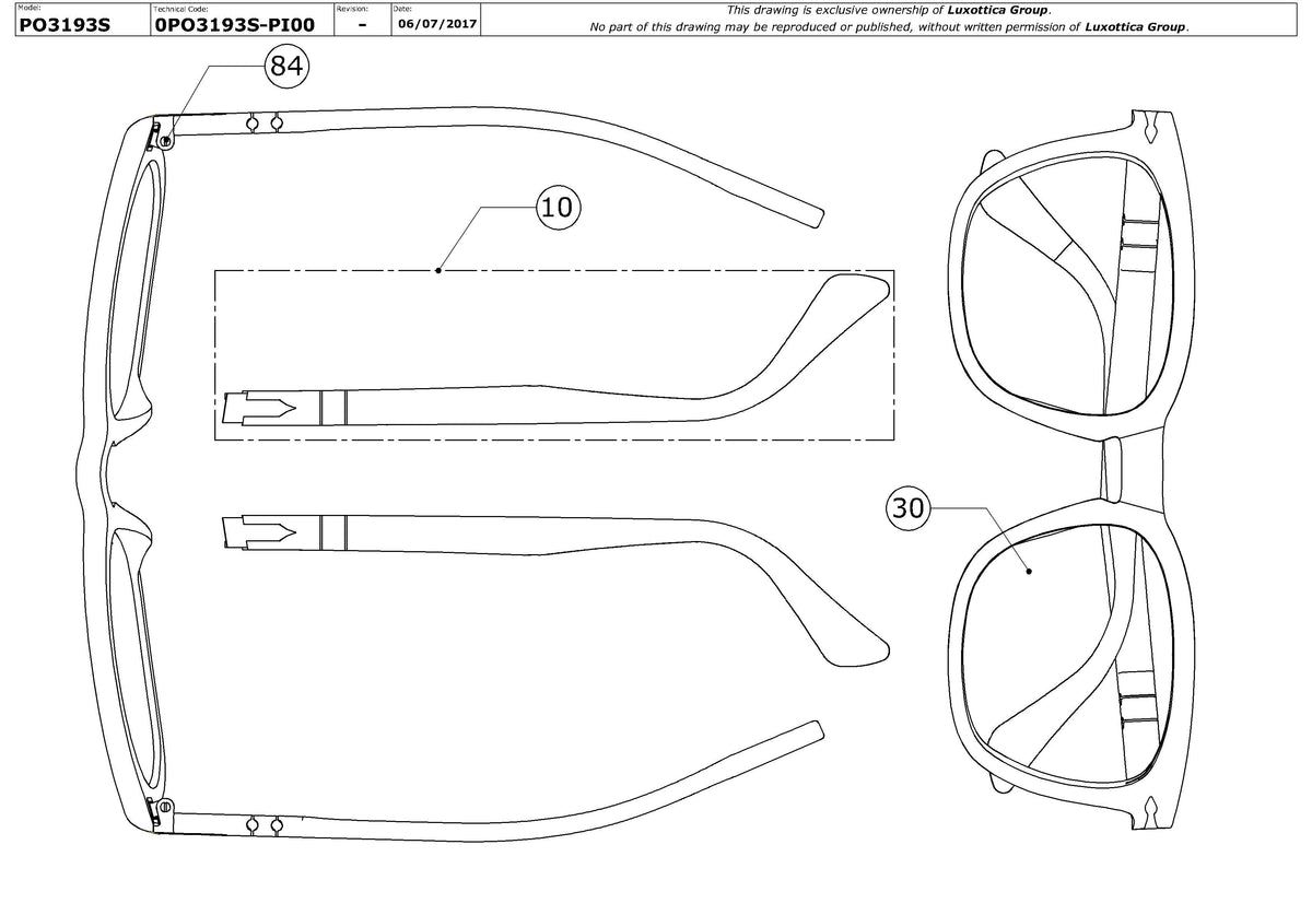 Enlarged technical drawing of the Persol PO3193S Replacement Parts