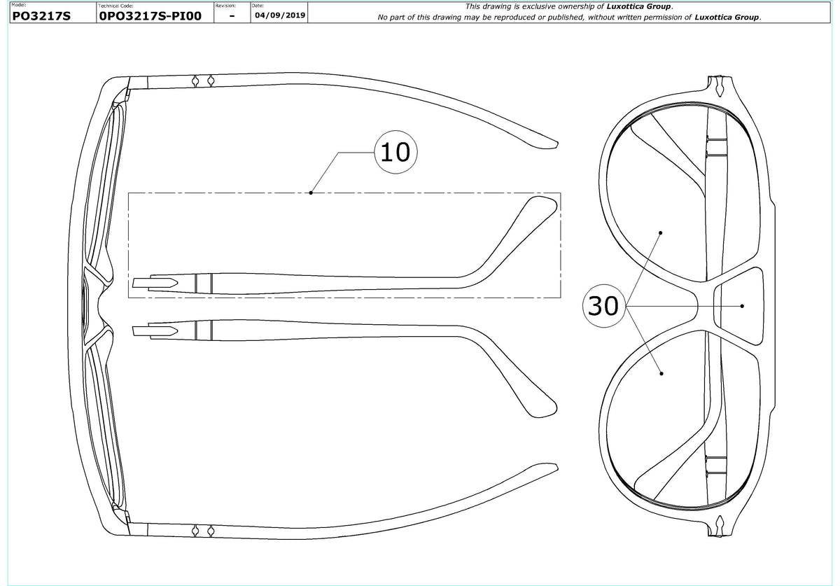 Exploded technical drawing of the Persol PO3217S Replacement Parts, with each replacement part numbered