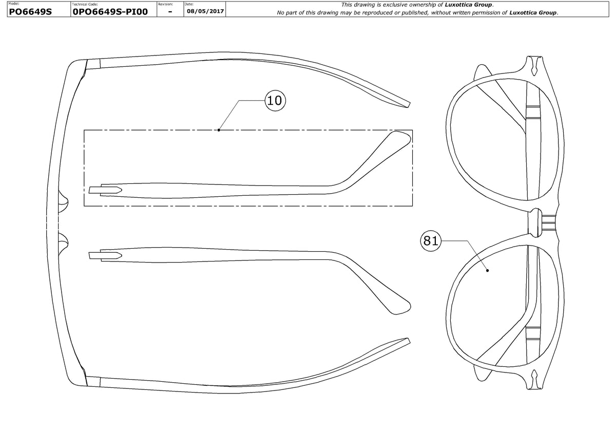 Enlarged technical drawing of the Persol PO6649S Replacement Parts