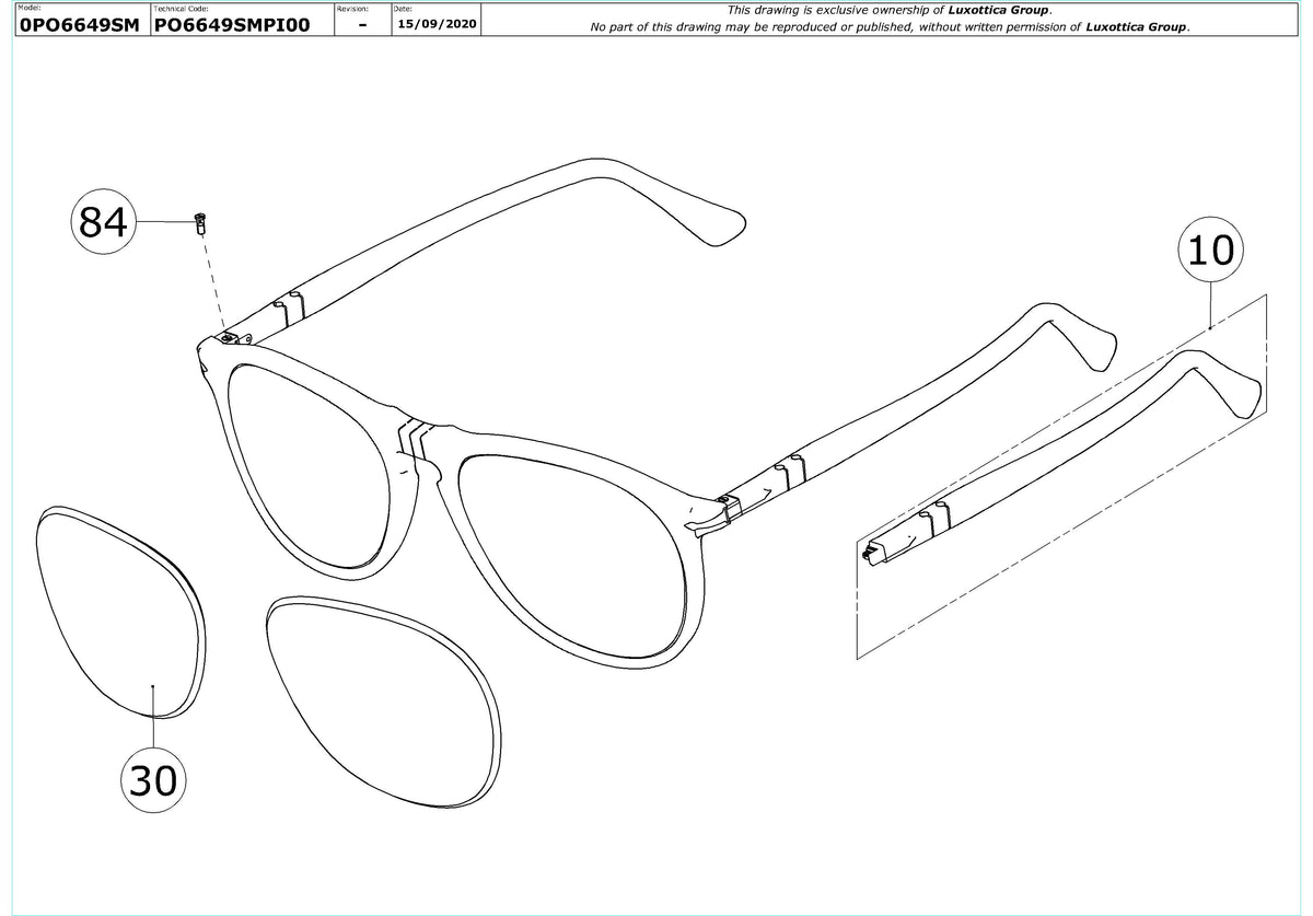 Enlarged technical drawing of the Persol PO6649SM Replacement Parts