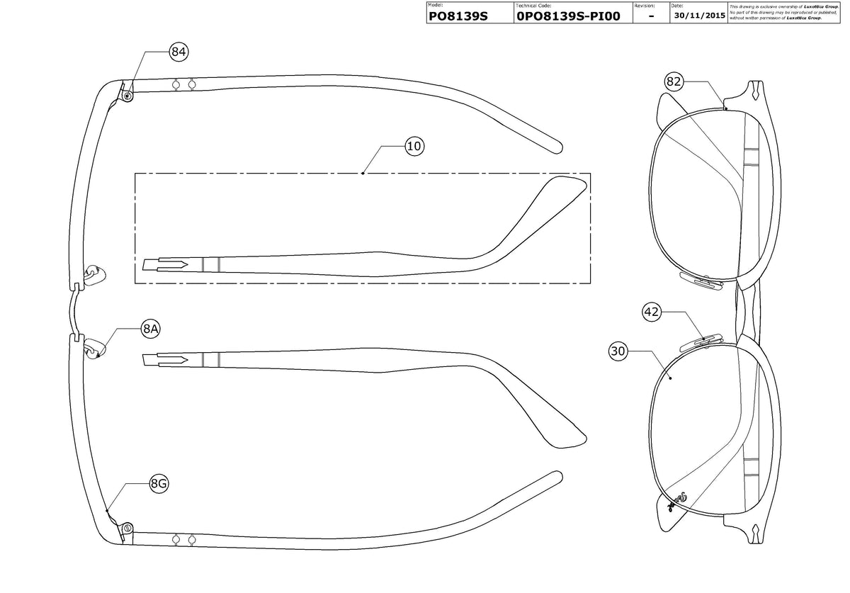 Enlarged technical drawing of the Persol PO8139S Replacement Parts