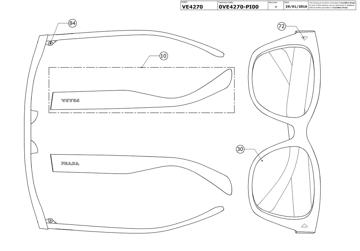 Enlarged technical drawing of the Prada PR 09SS Replacement Parts