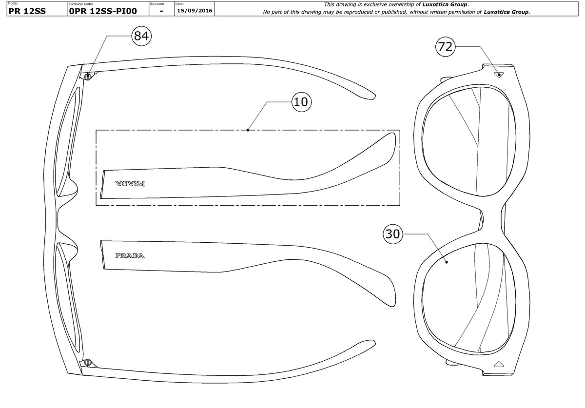 Enlarged technical drawing of the Prada PR 12SS Replacement Parts