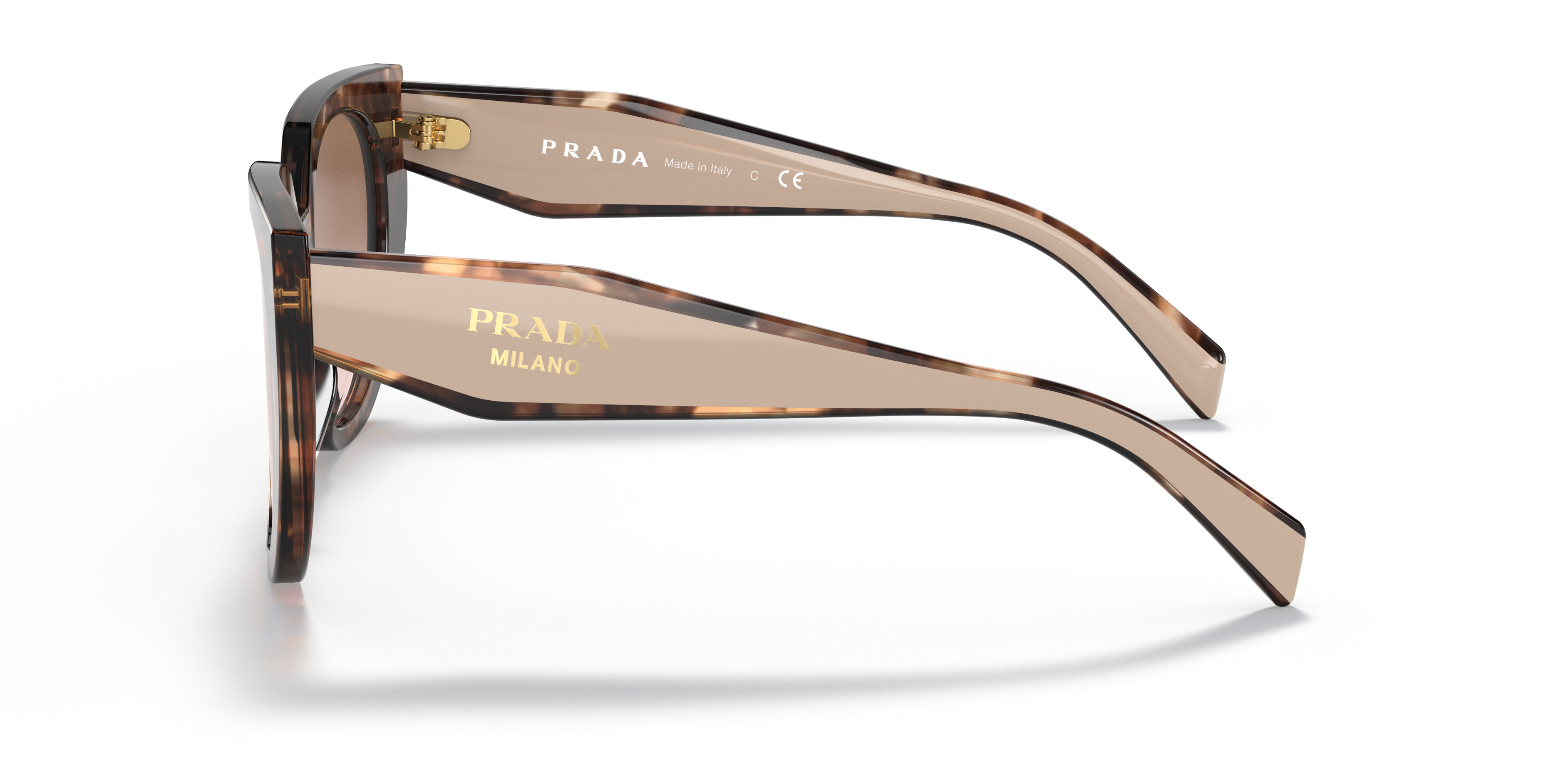 Prada PR 14WS 01R0A6 Caramel Tortoise/Powder, side view showing the temple