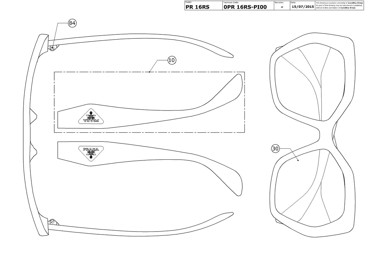 Enlarged technical drawing of the Prada PR 16RS Replacement Parts