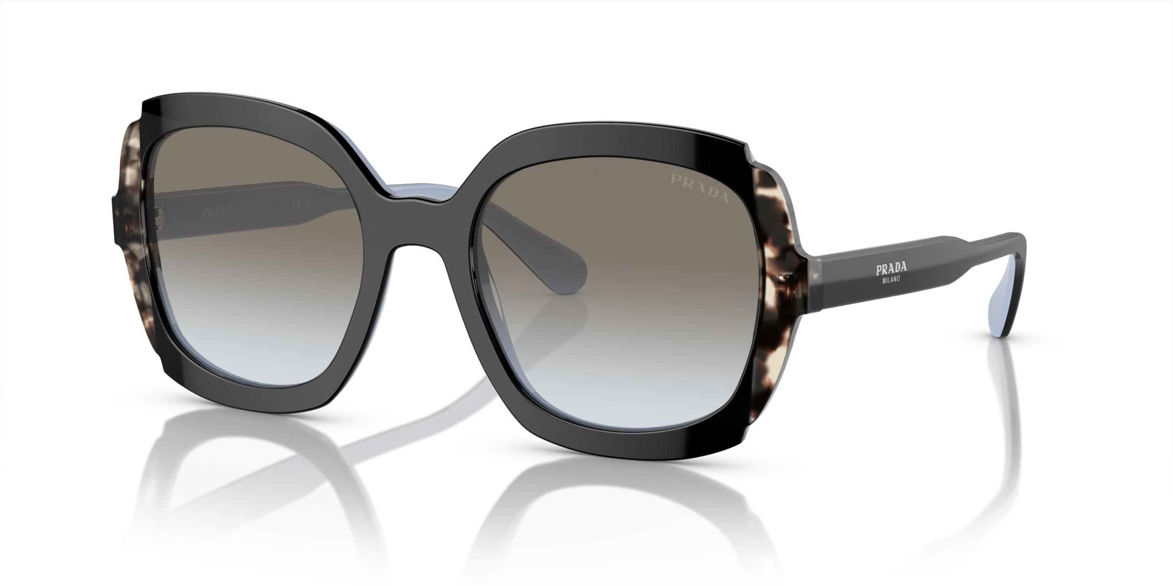 Prada PR 16US Black Azure/Spotted Brown KHR0A7 three-quarter view