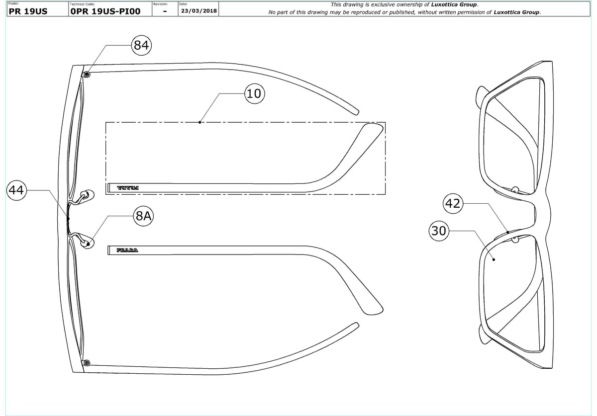 Enlarged technical drawing of the Prada PR 19US Replacement Parts