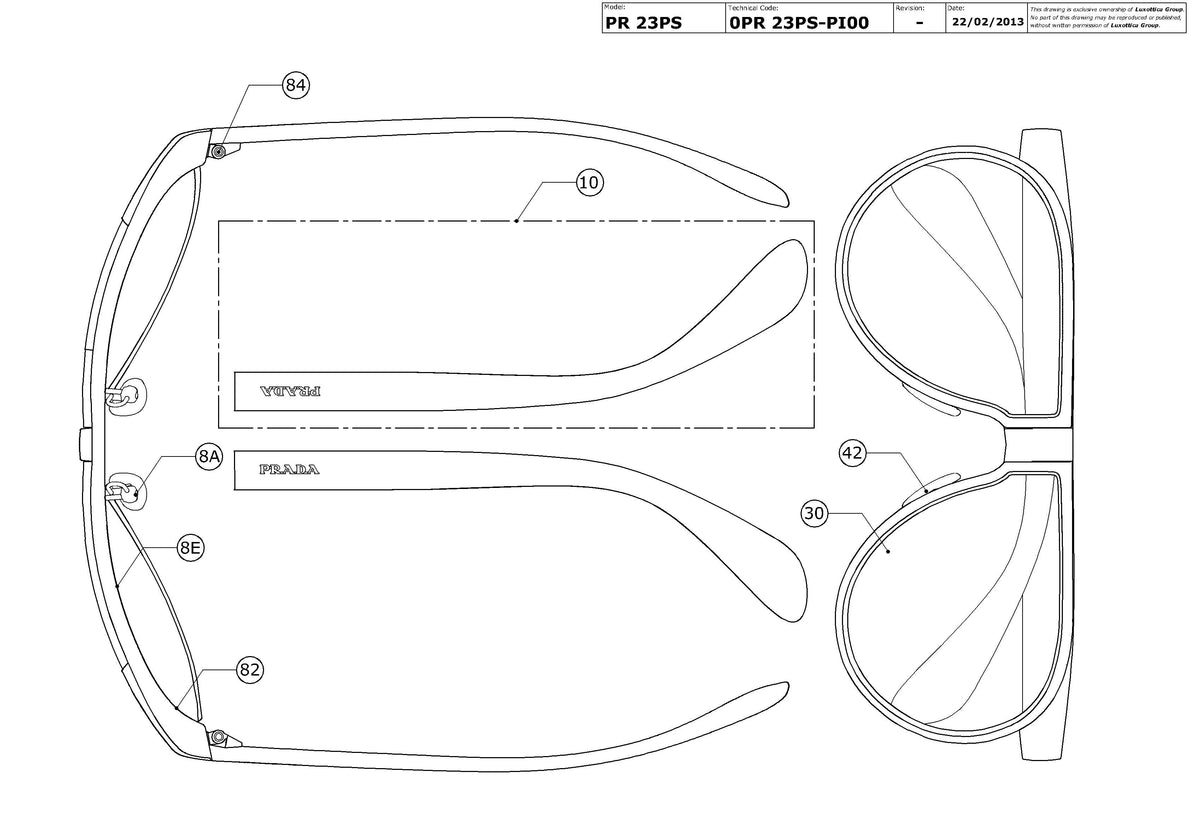 Enlarged technical drawing of the Prada PR 23PS Replacement Parts