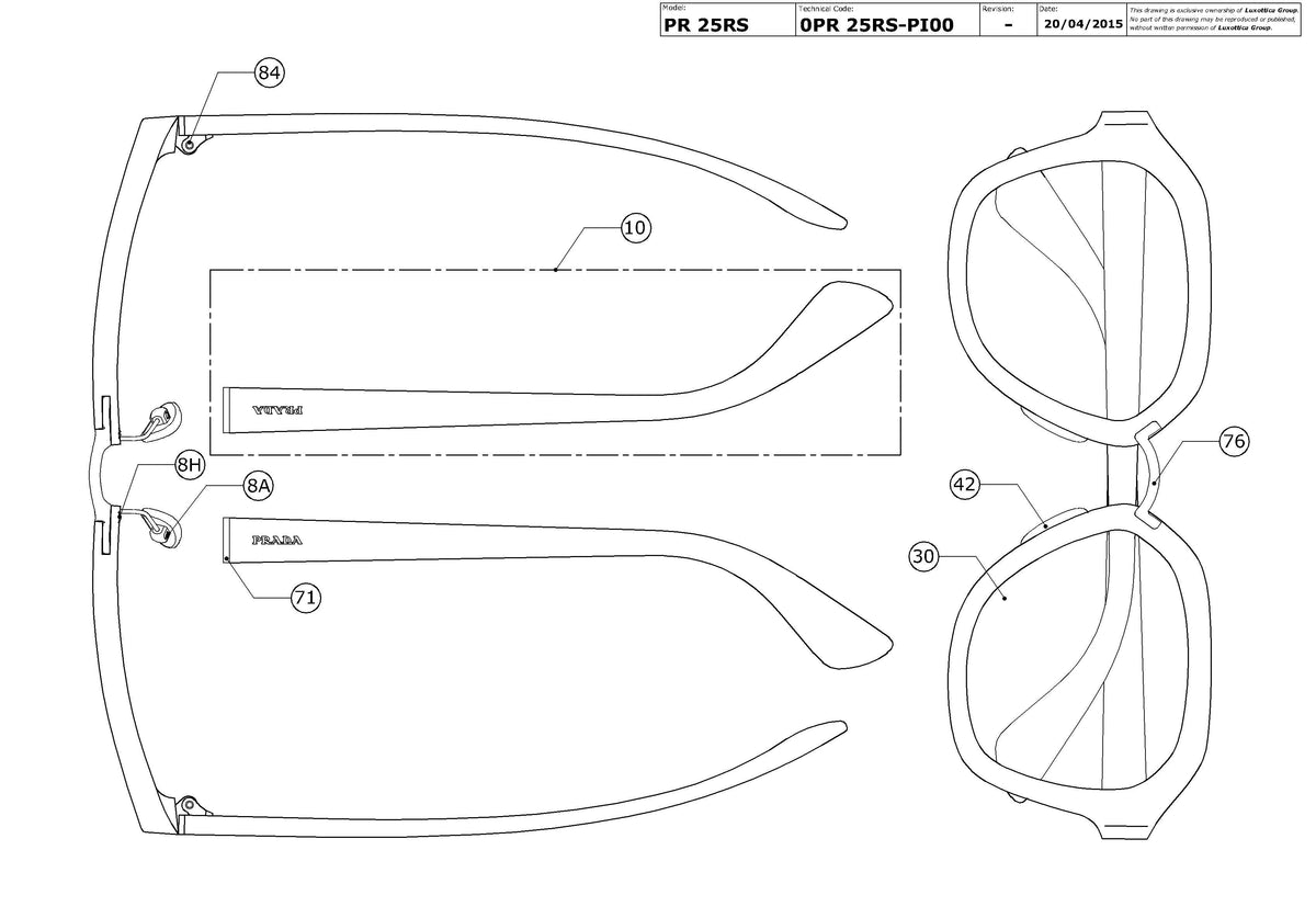 Enlarged technical drawing of the Prada PR 25RS Replacement Parts