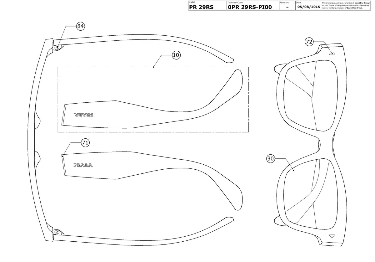 Enlarged technical drawing of the Prada PR 29RS Replacement Parts