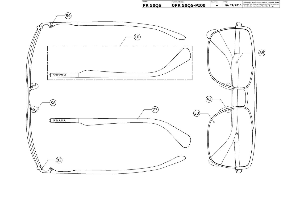Enlarged technical drawing of the Prada PR 50QS Replacement Parts