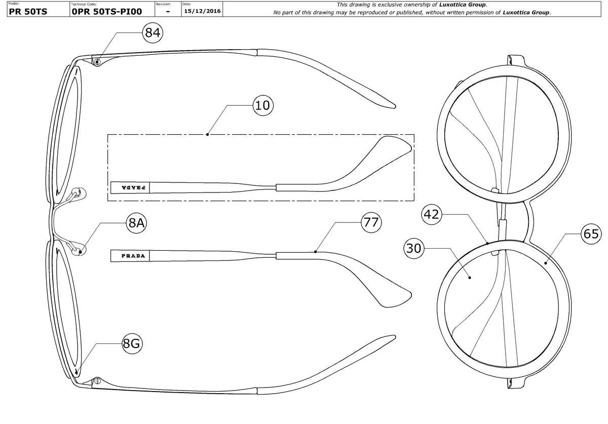 Enlarged technical drawing of the Prada PR 50TS Replacement Parts