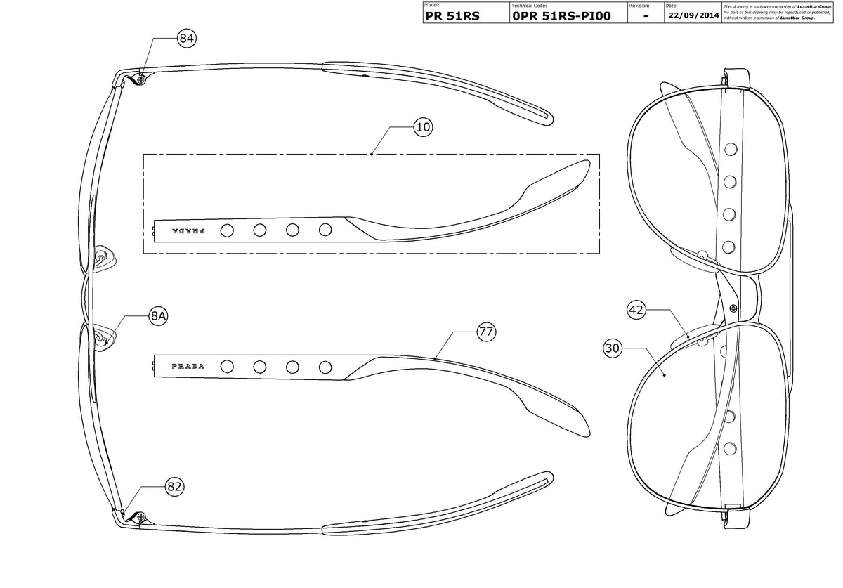 Enlarged technical drawing of the Prada PR 51RS Replacement Parts