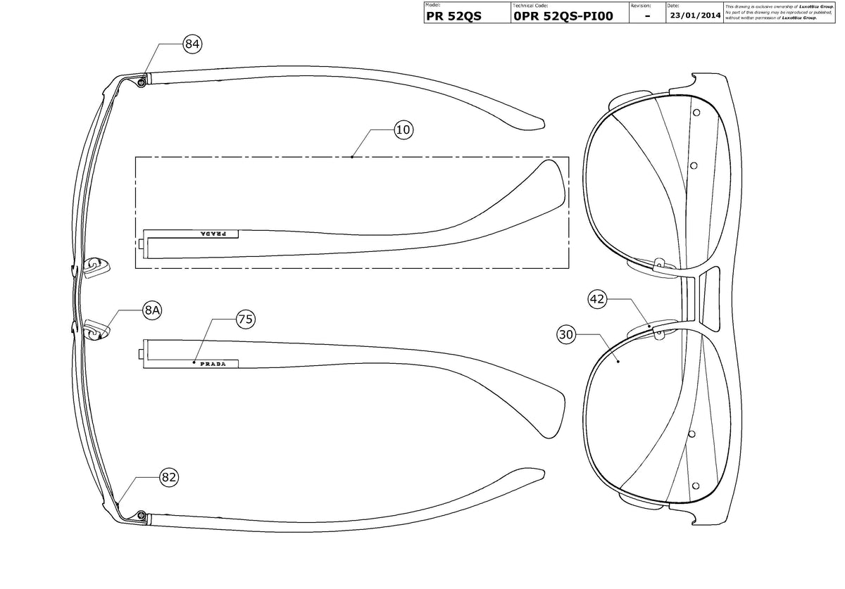 Enlarged technical drawing of the Prada PR 52QS Replacement Parts