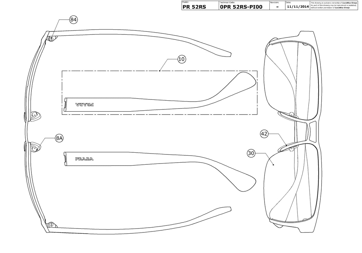 Enlarged technical drawing of the Prada PR 52RS Replacement Parts