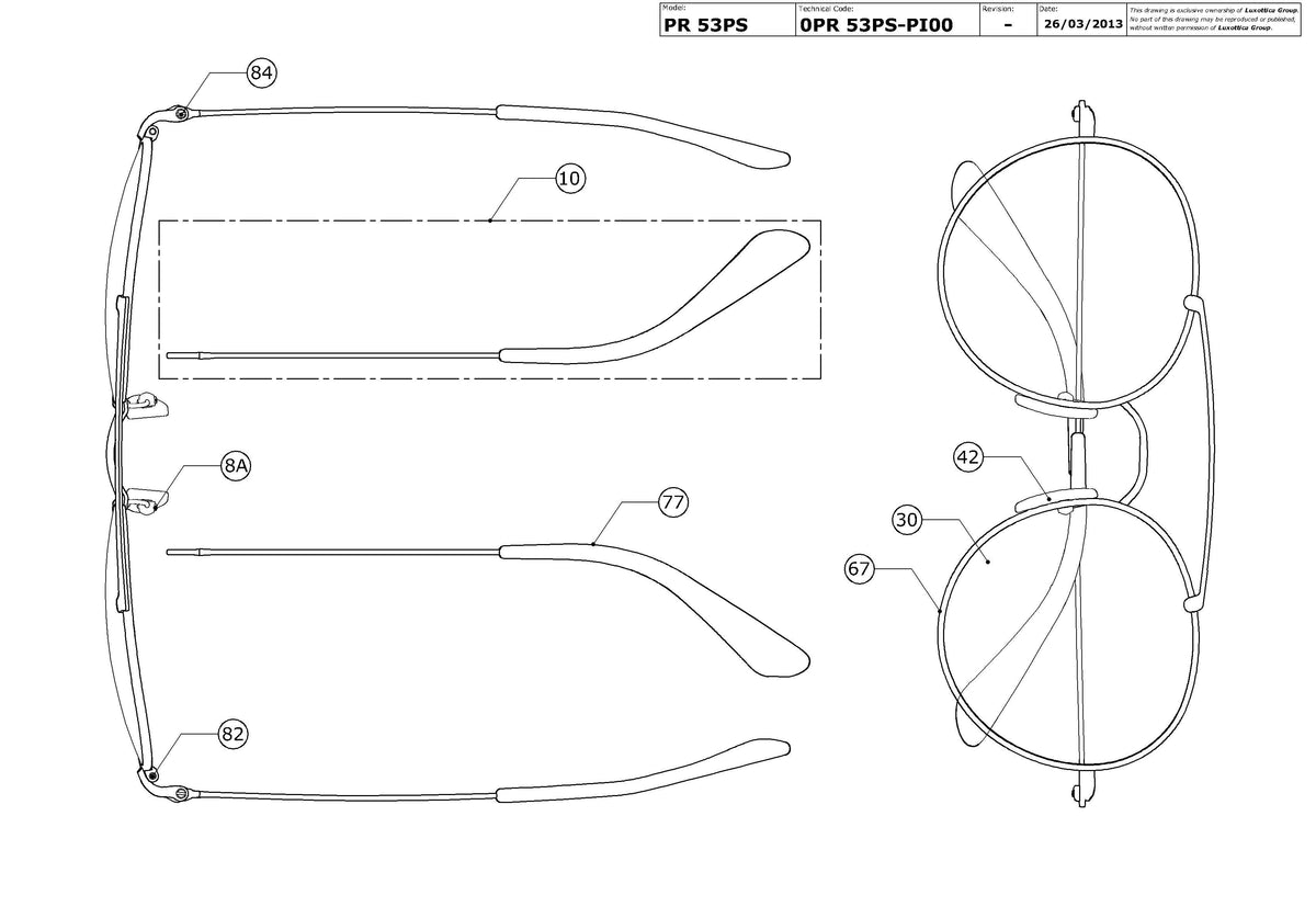 Enlarged technical drawing of the Prada PR 53PS Replacement Parts