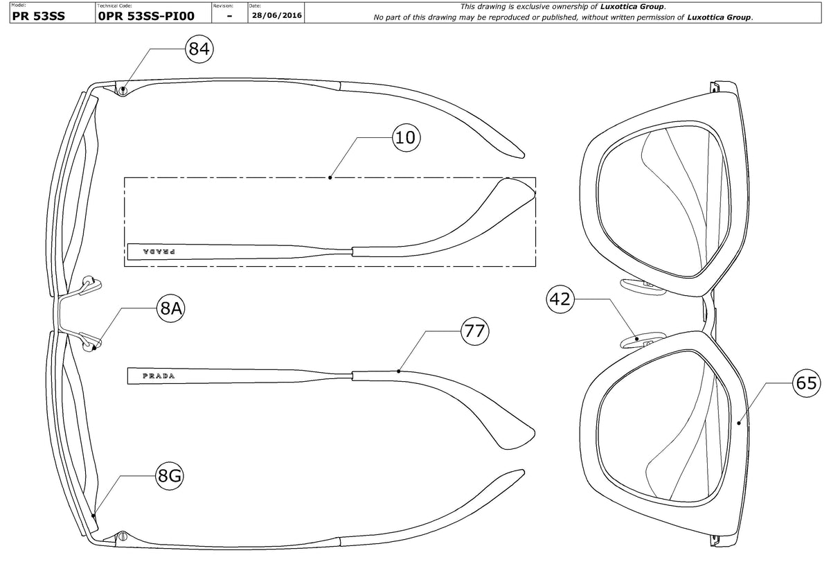 Enlarged technical drawing of the Prada PR 53SS Replacement Parts