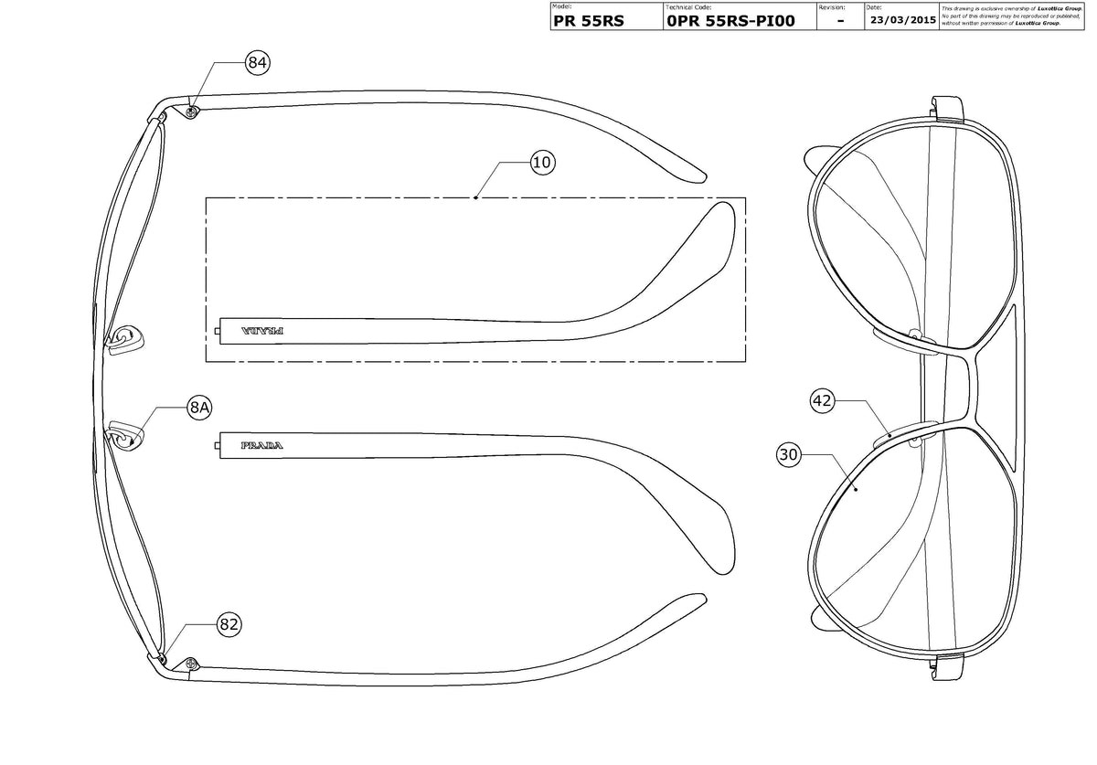 Enlarged technical drawing of the Prada PR 55RS Replacement Parts