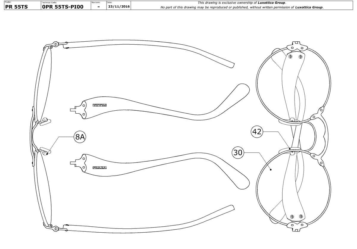 Enlarged technical drawing of the Prada PR 55TS Replacement Parts